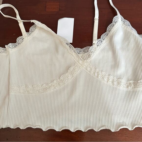 H&M Divided Cream Lace Crop top Ribbed Spaghetti Straps Shirt 90s Y2k NWT Large - Picture 7 of 15